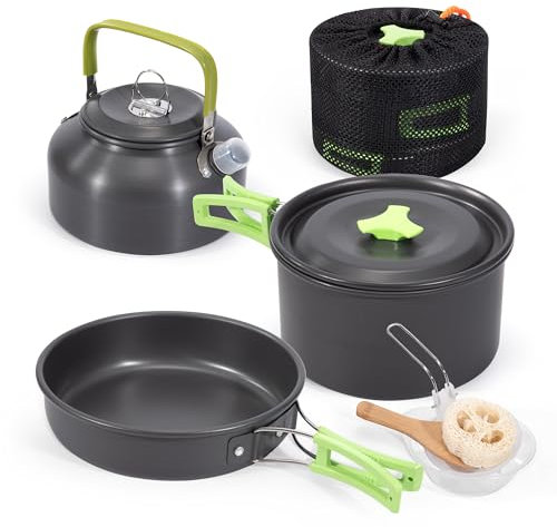 Camping Cookware Set Portable Camping Cooking Kit Non Stick Camping Pots and Pans for Camping Picnic Hiking BBQ for 2-3 People