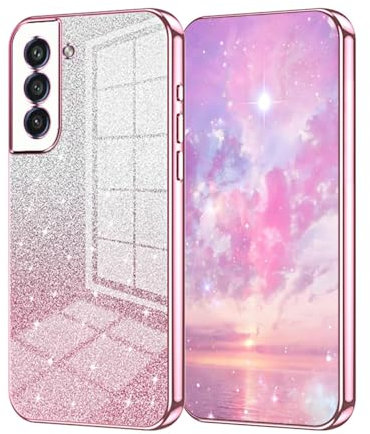 UPLAI Cover per Samsung Galaxy S21 FE 5G, Ultra Sottile Antiurto Custodia con Carta Glitterata Pendenza e Bordo Elettrolitico, Premio Morbido TPU Silicone Elegante Caso.Rosa
