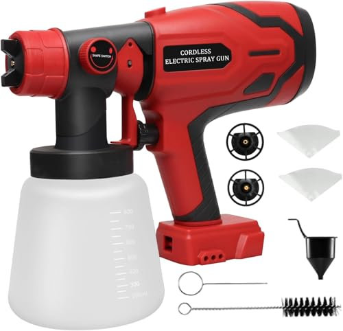 Pistolet à Peinture électrique pour Batterie Milwaukee 18 V, 2 Buses en Laiton et 3 Motifs pour Peindre la Maison, la clôture, l'intérieur et l'extérieur, etc. (Outil Uniquement)