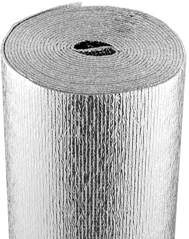 VEVOR Isolant thermique double réfléchissant, 7,62x1,22 m, rouleau d'isolation barrière radiante, noyau en mousse EPE, 3,2 mm, feuille d'aluminium double face, pour fenêtres, toits de camping-car