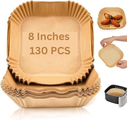 130PCS Air Fryer Liners Disposable 8 Inch – Square Parchment Paper Liners for Ninja Dual Zone AF300UK AF400UK, COSORI, Instant, Salter, Greaseproof Non-Stick Air Fryer Accessories