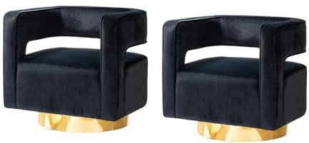 HULALA HOME Sessel gemütlich Loungesessel Clubsessel mit ergonomische Rückenlehne und goldenem Metallgestell drehbar Lesesessel aus Samt für Wohnzimmer und Schlafzimmer 2er Set, Schwarz