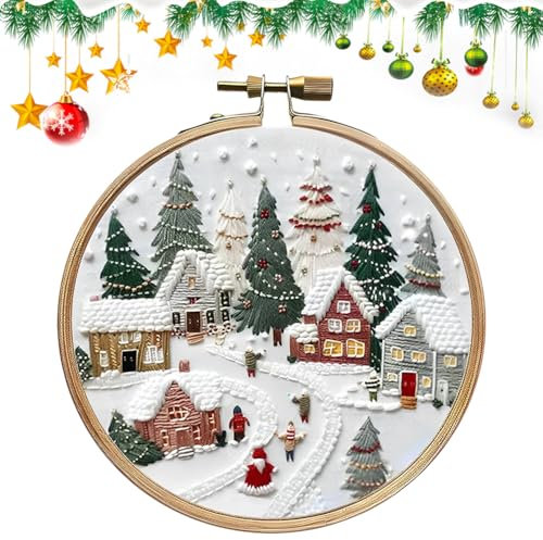 Cymwer Christmas Embroidery Kit, Embroidery Kit, Christmas Cross Stitch Kits for Beginners Adults Starter, DIY Needlepoint Kit Includes Embroidery Hoop Embroidery Cloth Threads