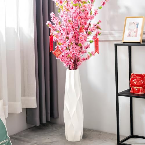 JIDOFUE Jarrón de cerámica blanco 24 pulgadas/60 cm de alto piso florero titular jarrones decorativos grandes para mesa de centros de mesa estantería decoración del hogar salón flores arreglo florero