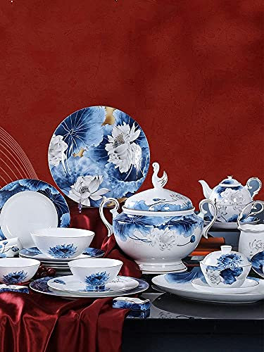 MOKLYF Service de Table de 68 pièces pour 10 Personnes, Vaisselle émaillée à l'aquarelle Florale, Bol et Plat de Luxe Chinois léger(