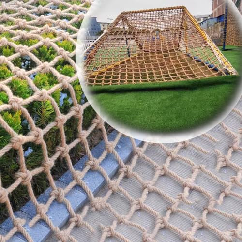 Hanfseil-Kletternetz für Kinder,Indoor- und Outdoor-Aktivitäten,Netz für Hängebrücke,Hängekäfig,Hängematte,Kindergarten-Schutznetz,Natürliches Jute-Netz,Strapa(Size:2M×9M(6.5FT×29.5FT),Color:Jute)