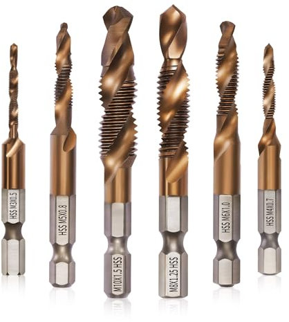Litorange 5 Pcs 6542 HSS Drill & Taps Bit Set with Cobalt Coating, Screw Tapping Threading Tools in Sizes M3-M8 with 6 mm Hex Shank, Suitable for Professional and Difficult Tapping
