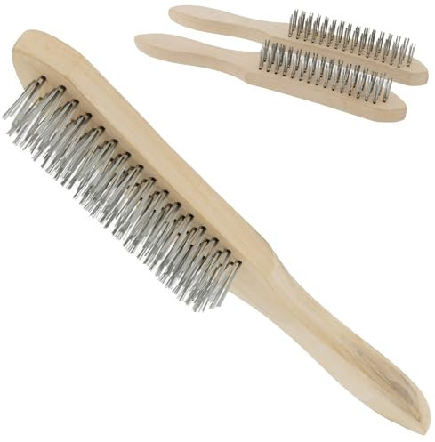 der kleine Handwerker 3 cepillos de alambre con mango de madera – Cepillo de alambre de acero con cerdas gradas – Longitud 275 mm – Cepillo de alambre de mano para una limpieza suave – con orificio