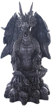Kawaii-Story DH-019 Drachenfigur Totenschädel aus Harz 24x13x12 cm, Drachen Sammlerstück Deko, Fantasy Mystik Gothik, schwarz