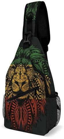 Rasta Lion Roots Rock Reggae Sling Bags Herren und Damen Schulterrucksack Brusttasche Cross Body Chest Sling Rucksack (38x20cm)