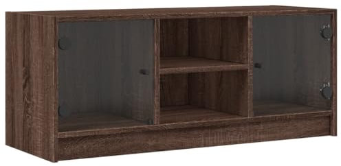 Eleganz Meuble TV, avec portes en verre, aspect chêne, 102 x 37 x 42 cm, matériau moderne en bois et verre, idéal pour le salon et le divertissement à domicile