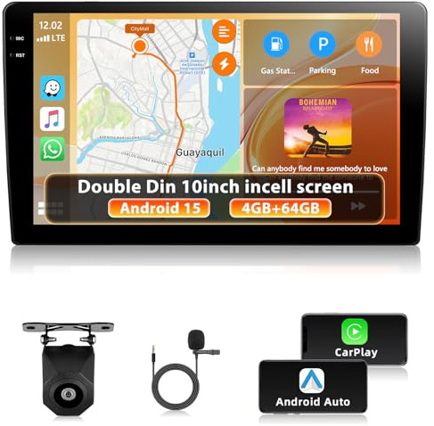 Motorsi 4GB+128GB Radio de Coche 2 DIN con Inalámbrico Carplay Android Auto, 10 Pulgadas Incell Pantalla Táctil, GPS Navi, WiFi, Radio FM RDS, Mirror Link, USB, Mirror Link, EQ, SWC + Cámara Trasera