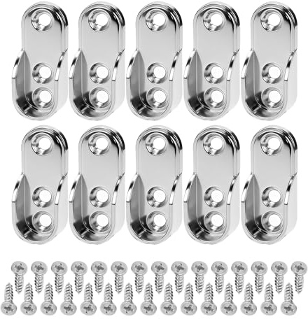 10 Pcs Oval Zinc Alloy Wardrobe Rail Brackets – (Silver With screws) | Heavy Duty Support for Hanging Rail, Wardrobe Pole & Fittings, Easy Installation