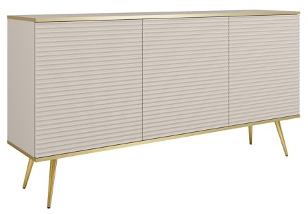 Kommode Banff K160 MDF - Beige - Goldene Beine - Profilierte Fronten - Breite 160 cm, Höhe 85 cm, Tiefe 39 cm