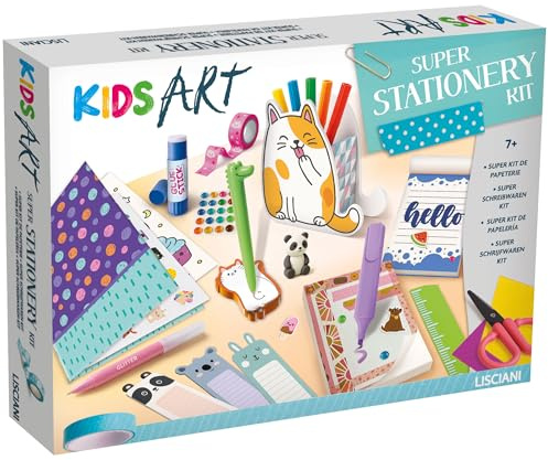 Lisciani - Kids Art Super Stationery Kit - Kreatives Schreibwaren-Set für Kinder ab 7 Jahren - Deko- und Malaktivität - Notizbücher, kreative Accessoires und Katzen-Stiftehalter - Bastelset