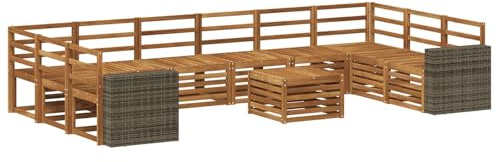 vidaXL Outdoor-Sofagarnitur 11 pcs Natur Massivholz Akazie, Gartenlounge, modernes Sofa für draußen, haltbare Terrassenmöbel, Coole Sitzgruppe