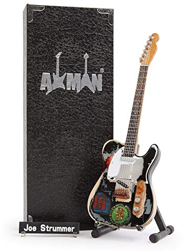 Joe Strummer 1966 Miniatur-Gitarren-Nachbildung – Musikgeschenke – Handgefertigte Ornamente im Maßstab 1/4 – inklusive Displaybox, Namensschild und Miniatur-Gitarrenständer