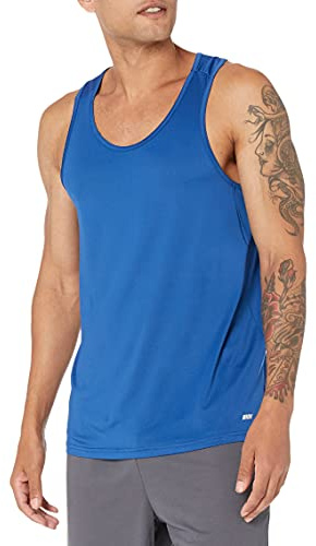 Amazon Essentials Men's Quick Dry Tech Stretch Active Sleeveless Gym Tank Top Workout Shirt, Bright Blue, Medium