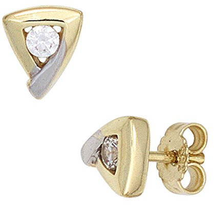 Jobo Damen-Ohrstecker Dreieck aus 8 Karat 333 Gold Bicolor mit Zirkonia