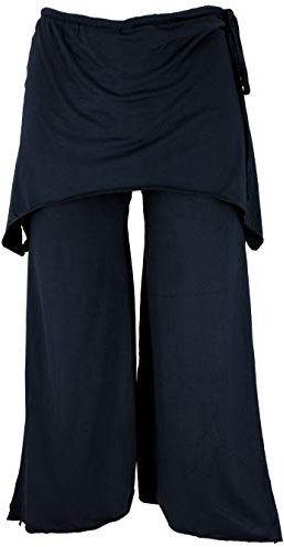 GURU SHOP Goa Psytrance Hose, 3/4 Sommerhose, Yogahose, Festivalhose, Schlaghose - Schwarz, Damen, Synthetisch, Size:S/M