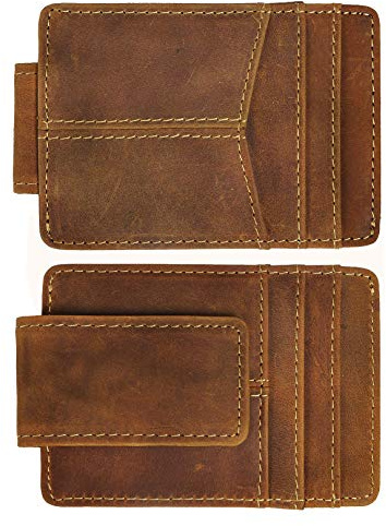 Le'aokuu Porte-Cartes de crédit en Cuir Véritable Pince À Billets Porte-Monnaie Avant Poche (1017 D Marron)