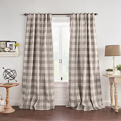 Elrene Home Fashions - Tenda oscurante per finestra, motivo: fattoria Grainger, a quadri, per soggiorno e camera da letto, con passanti per asta, 132 x 213 cm, grigio, 1 pannello