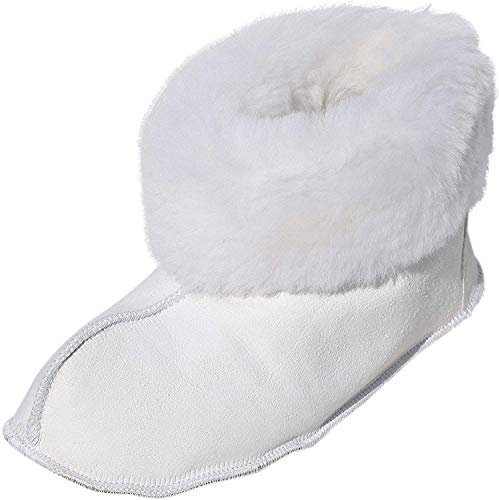 Hollert Damen & Herren Lammfell Hausschuhe Bettschuhe Dream Weiß 100% Merino Schaffell Fellschuhe weiche Ledersohle Hüttenschuhe Mokkasin atmungsaktiv Schuhgröße EUR 45