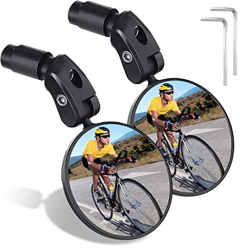 2 STÜCKE Fahrradspiegel Rückspiegel, 360°Drehbar Lenkerspiegel Weitwinkelobjektiv, Sicherer Rückspiegel für 17.4-22mm, Robust und Langlebig, Fahrradlenker End Spiegel für Ebike Rennräder Mountainbikes
