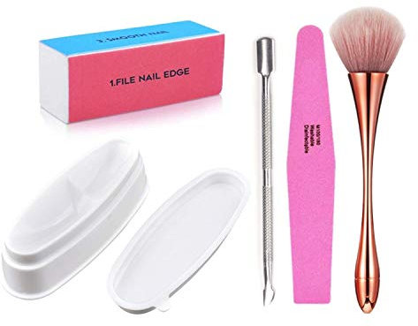 Dipping Powder Tool Kit-mit French Nail Dipping Powder Container Tray Nagelstaubbürste Nagelfeilen Pufferblock und Nägel Dip Powder Nail Art