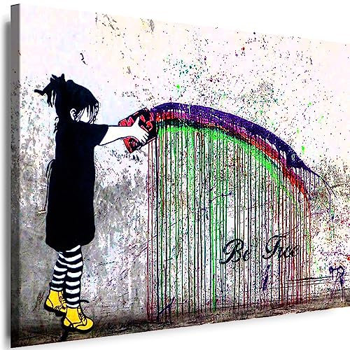 Myartstyle - Bilder Banksy Mädchen Be Free Graffiti Street Art 100 x 70 cm Leinwandbilder XXL - 1 Teilige Wandbilder Kunstdrucke w-a-2040-250