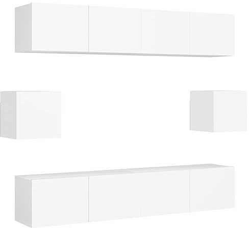 vidaXL TV Schrank Set 6-TLG. Wohnwand Schrankwand Anbauwand Hängeschrank Lowboard TV Möbel Fernsehschrank Wandschrank HiFi-Schrank Weiß Holzwerkstoff