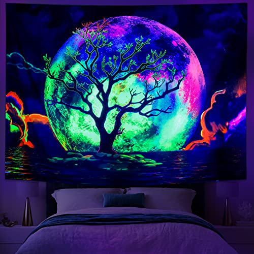 Generleo Schwarzlicht-Wandteppich, groß, H 150 x B 200 cm, UV-reaktive Galaxiewolken, Wandkunst für Schlafzimmer