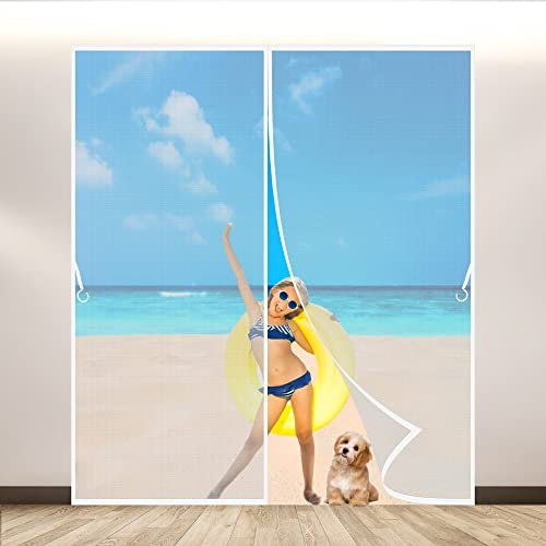 LZHBD Thermovorhang Wärmeschutzvorhang Schutz Für Tür, 160x240 cm Magnet Thermo Türvorhang Fliegengitter Wasserdicht Fliegenvorhang für Wohnzimmer Balkontür, Weiß, Neuste Version