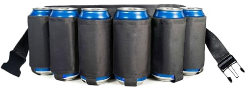 Suaetiai Beer Belt, Beer Soda Belt Holster, Adjustable 6 Pack Beer Belt Bottle, Holders Drink Can Holder Waist Pack Bag, Perfect for Parties, Picnics, Camping, Barbeque, Outdoor Sports Hiking (Black)