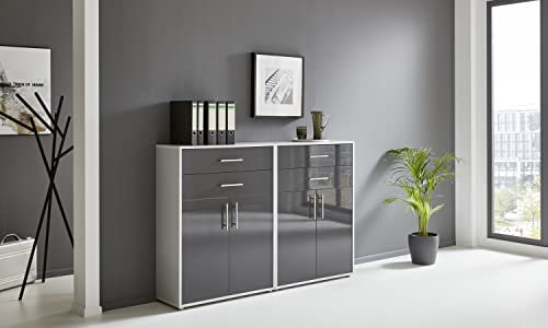 BMG Möbel Aktenschrank Office Edition Set 17, Büroschrank mit Metallgriffen Made in Germany (Lichtgrau/Anthrazit Hochglanz)
