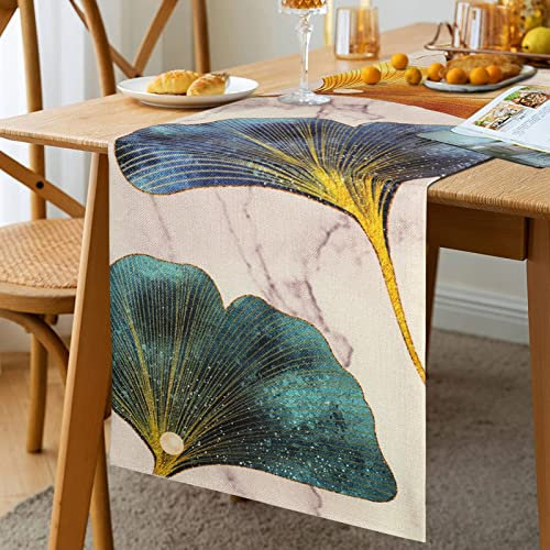 Tischläufer Petrol Tischdecke Blau Grün Tischsets Braun Rot Gelb Ginkgo Biloba Tischwäsche Modern Tischläufer Table Runner Frühling Sommer Tischläufer Dekoration für Esszimmer Tisch Party 40x140cm