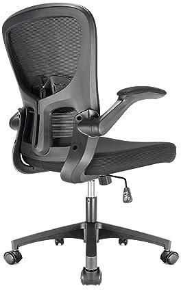 Durrafy Ergonomischer Bürostuhl, Schreibtischstuhl mit Verstellbaren Armlehnen, Gaming-Stuhl,Mesh-Bürostühle,Bürostuhl mit Lendenwirbelstütze,Gepolstertem Sitzkissen, 360° Drehstuhl, Schwarz