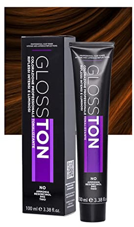 Glosston, Coloración Profesional Tonalizante Efecto Iluminador, Tinte 0.43 Cobre Dorado, Apto para Cabello Natural y Teñido, Con Aceite de Argán, Sin Amoníaco, 100ml