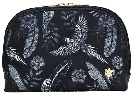 Anuschka Dome Kosmetiktasche, Wanderlust-Kollektion, Nylonstoff mit Lederbesatz und Kunstdruck, Dschungelaras, Einheitsgröße