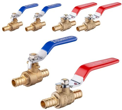 6er-Pack EFIELD 1/2 Zoll Pex Messing Vollanschluss Absperrkugelhahn, Absperrventil, Absperrhahn für heißes und kaltes Wasser, Trinkwasser, PEX-Widerhaken Crimpanschluss
