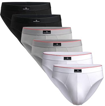 DANISH ENDURANCE Mens Briefs, Soft Cotton Underpants, Mens Y Fronts Underwear, Boxer Briefs, Multipack, 6 Pack, Multicolour (2x Black, 2x Grey, 2x White), XL