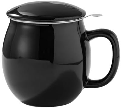 Yundu Teetasse aus Porzellan mit Teesieb und Deckel, Tasse mit Deckel zum Ziehen, Geschenk zum Vatertag, Weihnachten für Eltern, lustige Tasse für Männer, Frauen, Ihn, sie, 360 ml, brillantschwarz