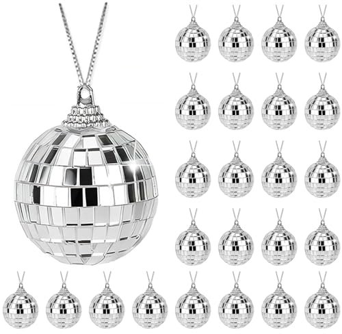 Disco Spiegel Ball, 25 Stück Spiegelkugel Discokugel, 4cm Spiegelkugel Klein Silber Discokugel Spiegelkugel, Discokugel Mini Christbaumkugeln Dekoration zum Aufhängen für Party