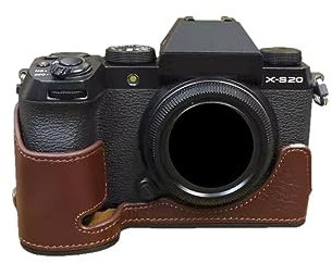 Camera Case Bag Coffee Genuine Leather Real Leather Half Body Base Case Cover With Opening Bottom Design For Fujifilm X-S20 Mirrorless Camera
