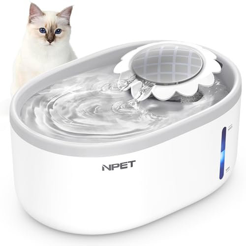 NPET Cat Water Fountain, 2L Cat Fountain with LED Light, Ultra Quiet Automatic Pet Drinking Fountain, Small Dog Water Fountain