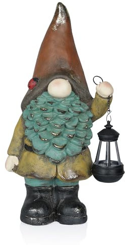 Alpine Corporation MCC856SLR Nain Solaire Vintage Tenant Une Lampe de Jardin Statuaire avec Chapeau Orange, Multicolore