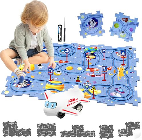 duoleey Auto Spielzeug Autorennbahn Spielzeugauto 12pcs DIY-Puzzlebahn für Kinderspielzeug DIY-Route Cars Spielzeug Geschenkspiele für Kinder Spielzeug ab 2 3 4 5 6 Jahren (Raum)