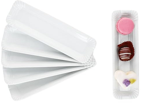 MamboCat Set di 6 piatti di carta in porcellana I (lunghezza x larghezza), 20,2 x 6 cm, piatti allungati con effetto cartone e rilievo per snack, tartine, cioccolatini e Co I Riutilizzabili