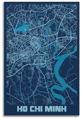 BPQN Vietnam Ho Chi Minh Retro-Karten-Poster, dekoratives Gemälde, Leinwand-Kunstbild, 40 x 60 cm