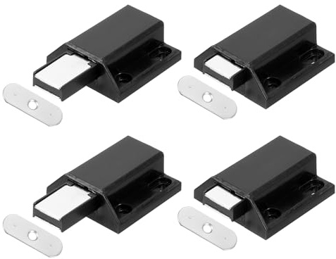 QUARKZMAN 4 Stück Glastür Magnetischer Druckverschluss Schließung Schwarz | Kunststoff